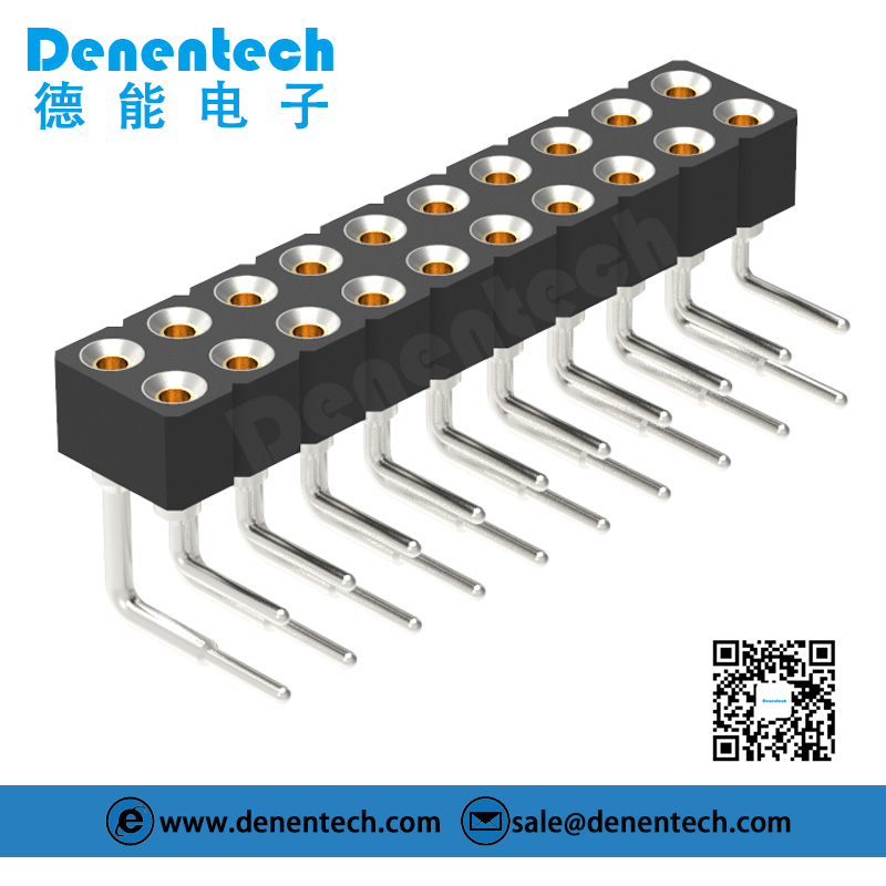 Denentech promotional 2.54MM machined female header H3.00xW5.08 dual row right angle round female headers 
