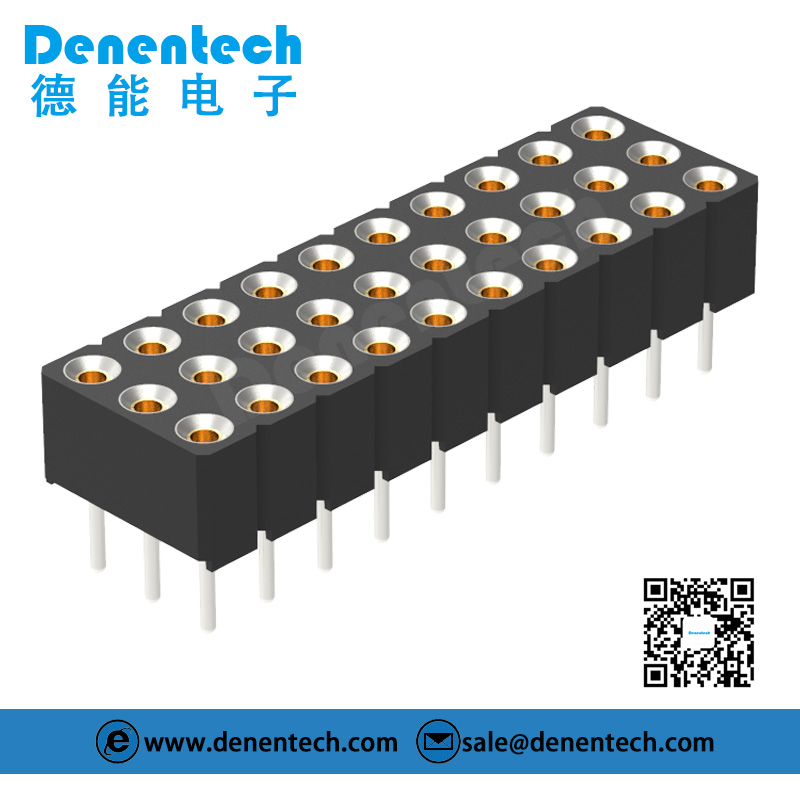 Denentech factory directly supply 2.54MM machined female header H4.20xW7.62 triple row straight round female headers 