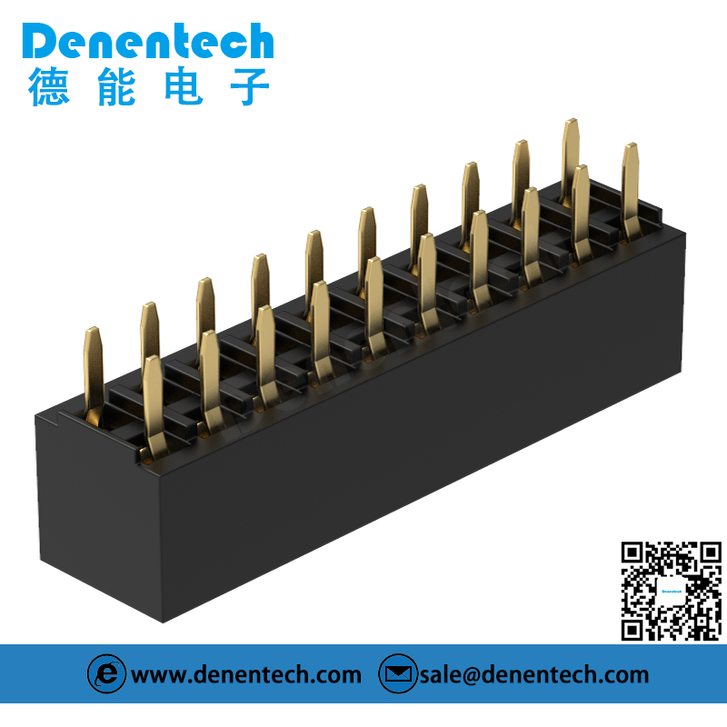 Denentech 厂家供应2.54MM排母H6.8双排180度排母直插座 U型端子铜镀金
