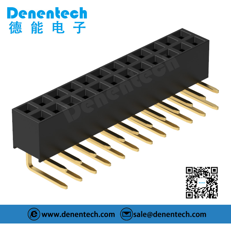 Denentech low price of 2.54MM female header H5.7MM dual row right nagle DIP female header connector