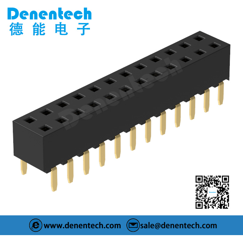 Denentech top quality 2.54MM female header H5.0MM dual row straight button entry gold plated female header