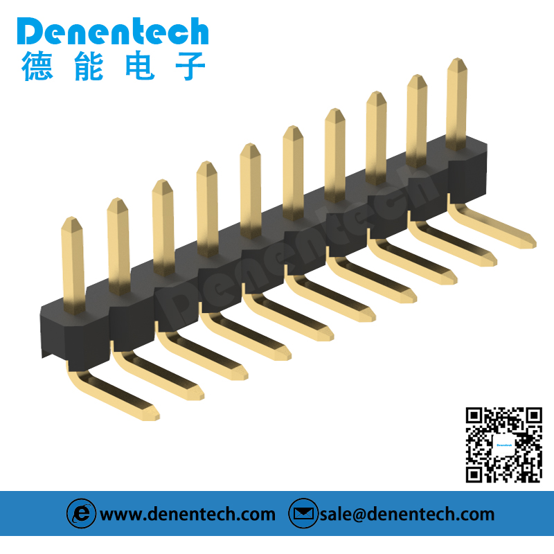 Denentech 工厂加工 2.0mm排针单排单塑90度 排针单排 90度弯针 铜脚镀金 插针
