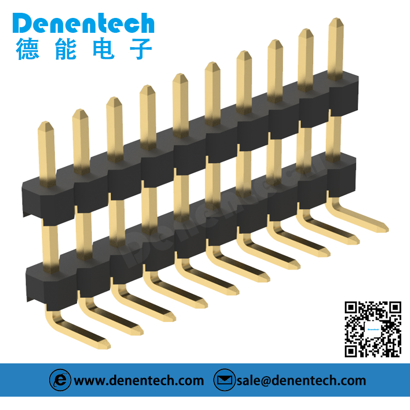Denentech 工厂加工 2.0mm排针单排双塑90度 排针单排 90度弯针 铜脚镀金 插针