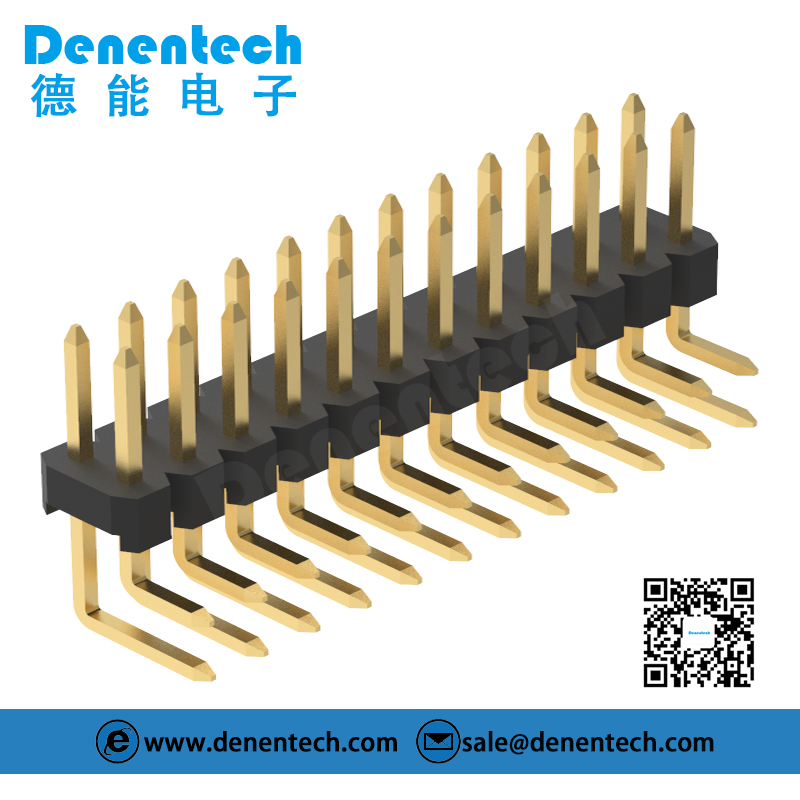 Denentech 2.54mm dual row dual plastic right angle 2.54 male header round pin.2.54mm pin header