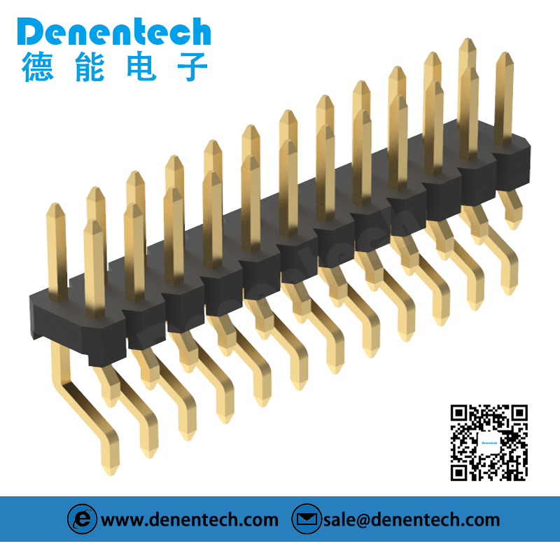 Denentech 2.54mm pin header dual row SMT right angle with peg pin header 2.54 male header round pin.