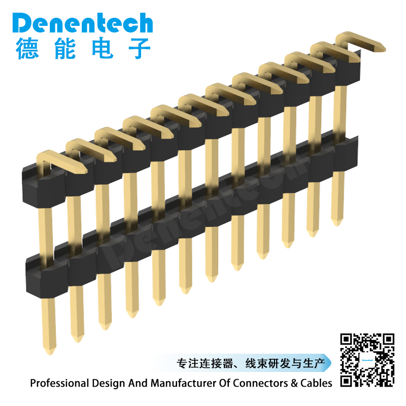 Denentech 2.54mm pin header single row dual plastic right angle 2.54mm pitch 40 pin gold pin header 90°