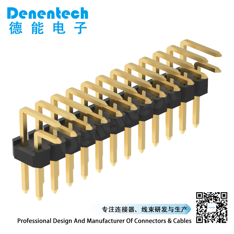 Denentech 2.54mm dual row dual plastic right angle 2.54 male header round pin.2.54mm pin header