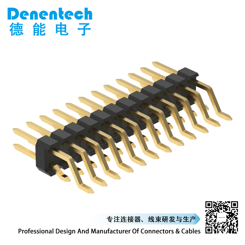 Denentech 2.54mm pin header dual row SMT right angle with peg pin header 2.54 male header round pin.