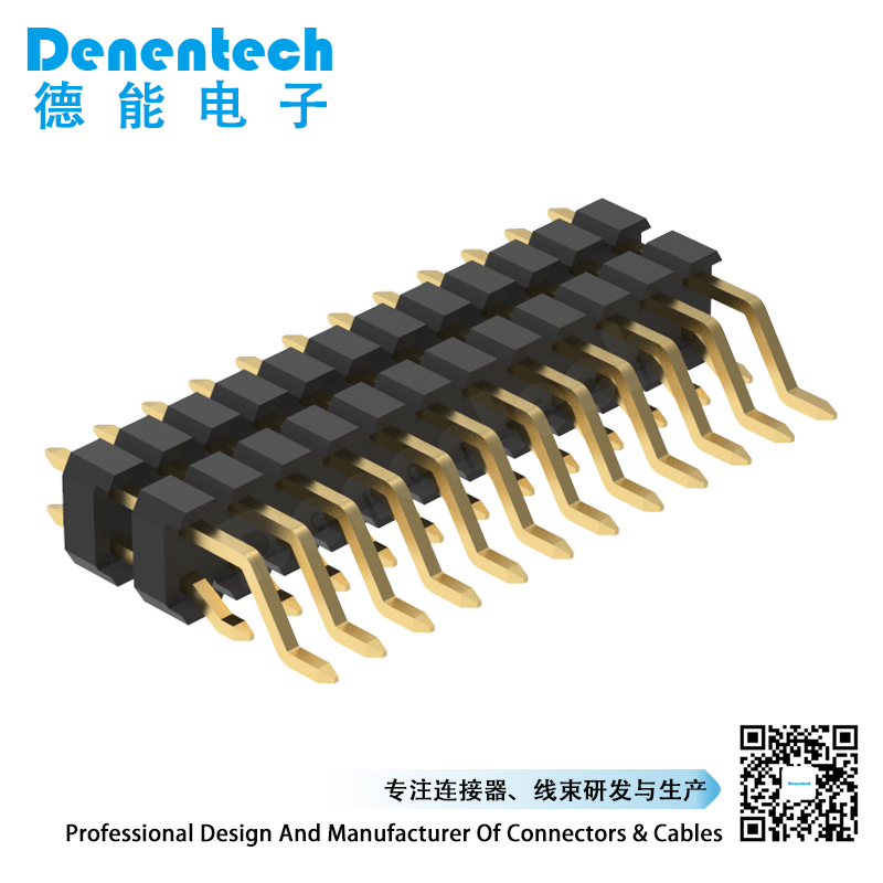 Denentech 2.54mm pin header dual row dual plastic SMT right angle with peg 2.54 male header round pin.