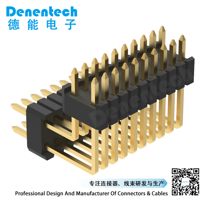 Denentech 1.27x2.54mm pin header dual row dual plastic board space right angle